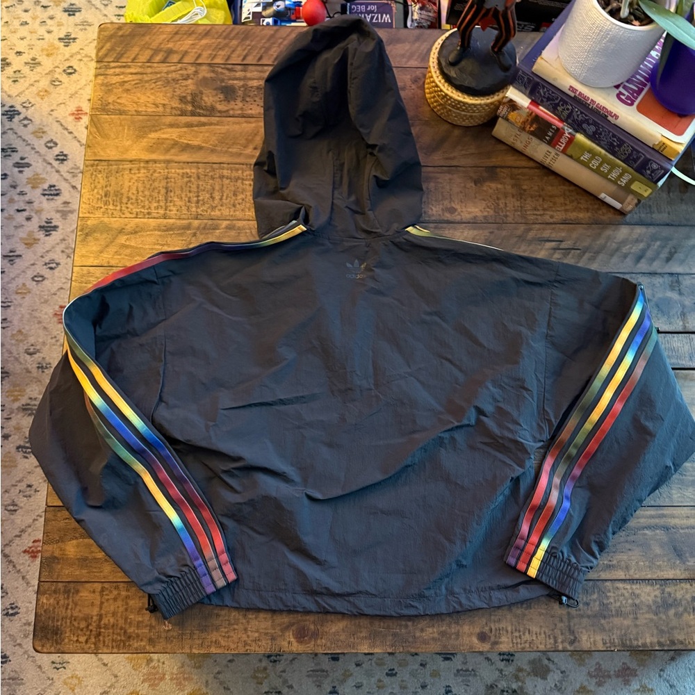 NWT Sz S Adidas Women’s Cropped Pride Rainbow Windbreaker Athletics Sporty - Picture 2 of 6